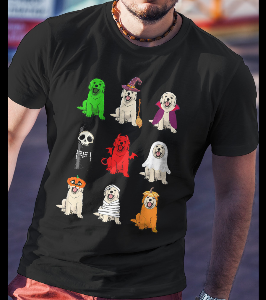 Golden Retrievers Halloween Costumes Funny Ghost Witch Pumpkin Mummy Devil Skeleton T-Shirt