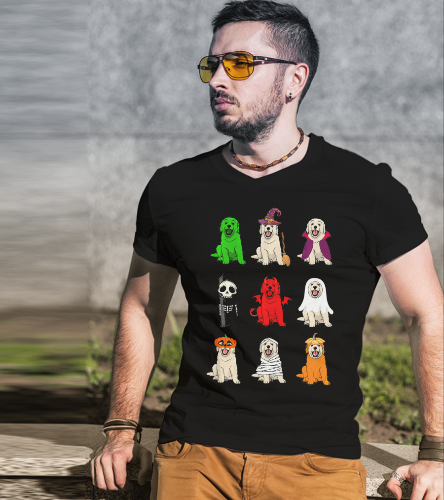 Golden Retrievers Halloween Costumes Funny Ghost Witch Pumpkin Mummy Devil Skeleton T-Shirt