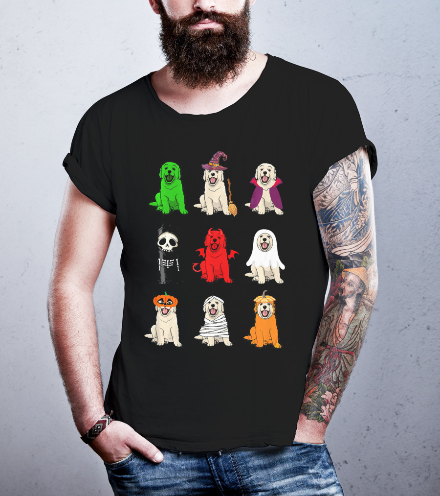 Golden Retrievers Halloween Costumes Funny Ghost Witch Pumpkin Mummy Devil Skeleton T-Shirt