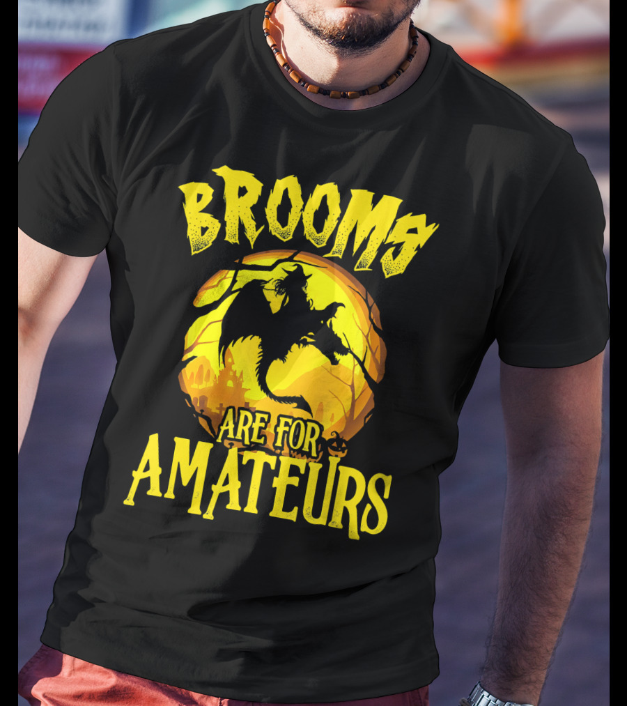 Brooms Are For Amateurs Halloween Witch Riding Dragon T-Shirt