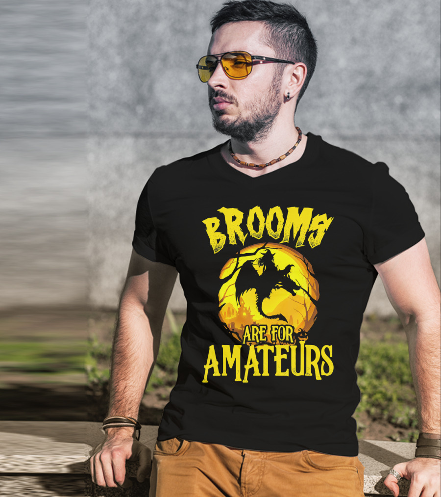Brooms Are For Amateurs Halloween Witch Riding Dragon T-Shirt