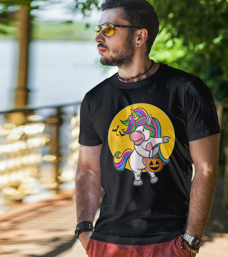 Flossing Unicorn Halloween Pumpkin And Bats T-Shirt