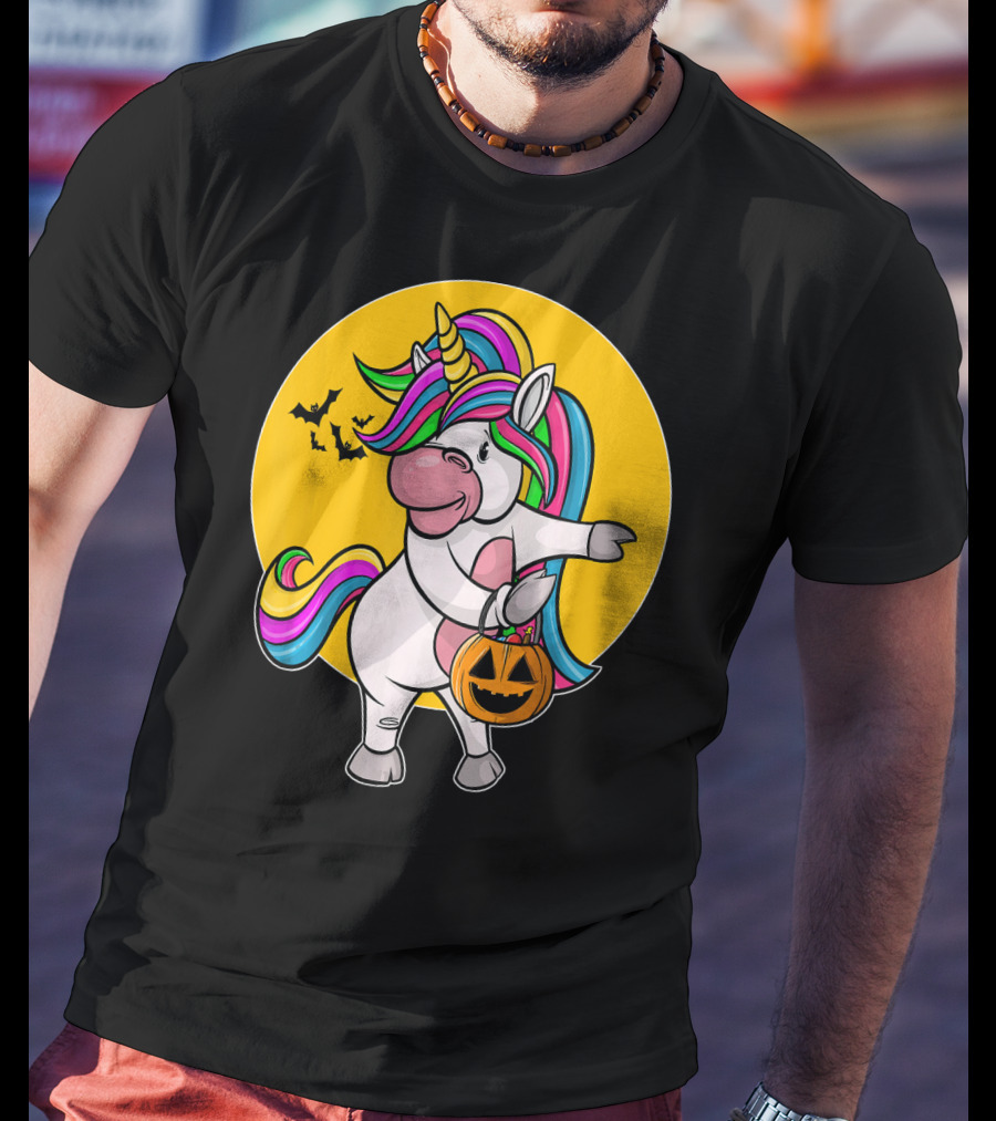 Flossing Unicorn Halloween Pumpkin And Bats T-Shirt