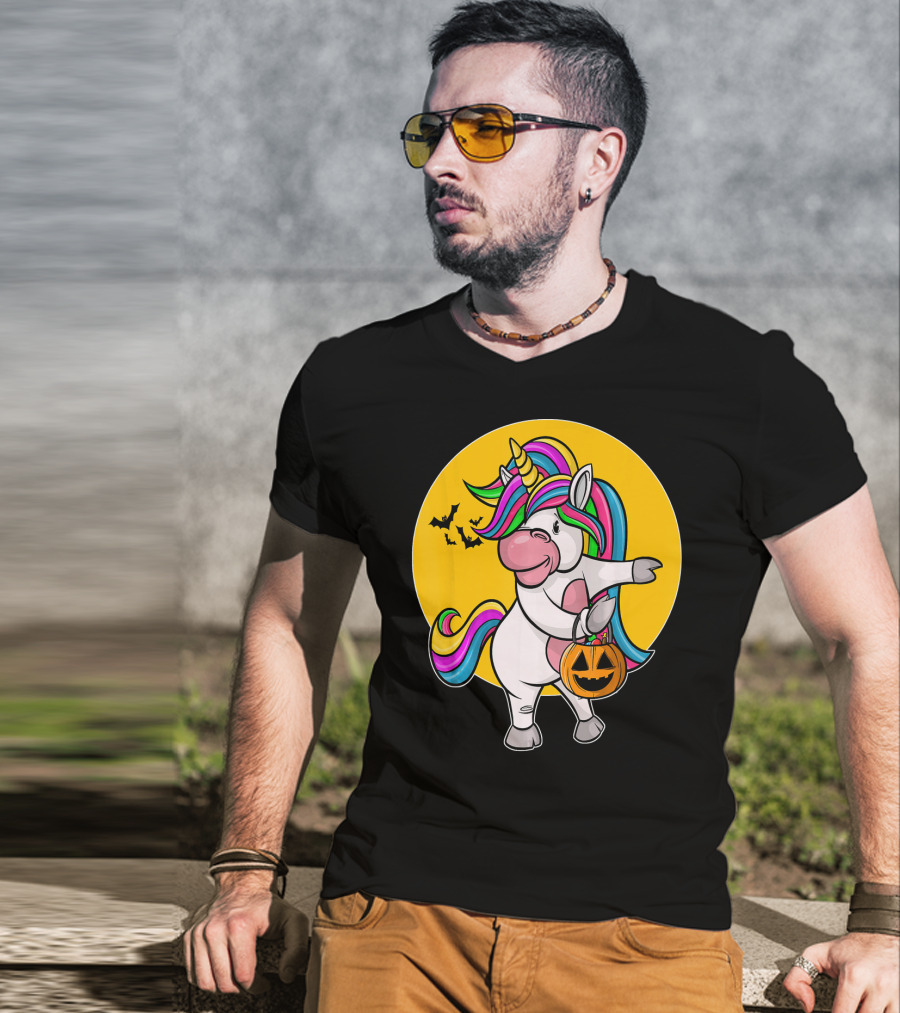 Flossing Unicorn Halloween Pumpkin And Bats T-Shirt