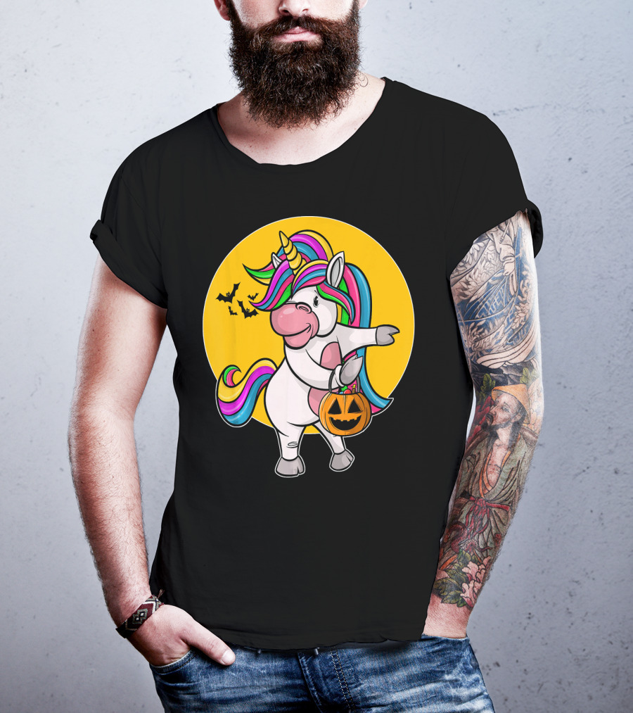 Flossing Unicorn Halloween Pumpkin And Bats T-Shirt