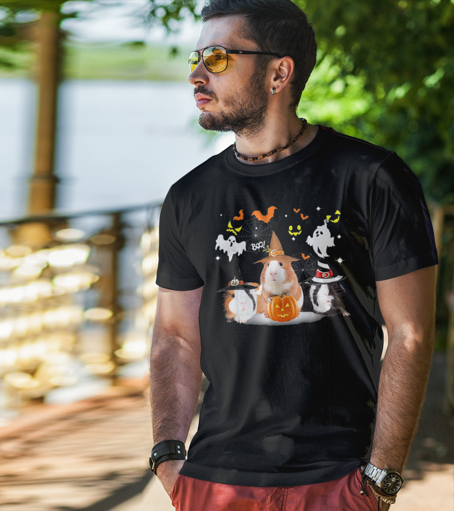 Halloween Cute Guinea Pig Witch Ghost Pumpkin Boo T-Shirt