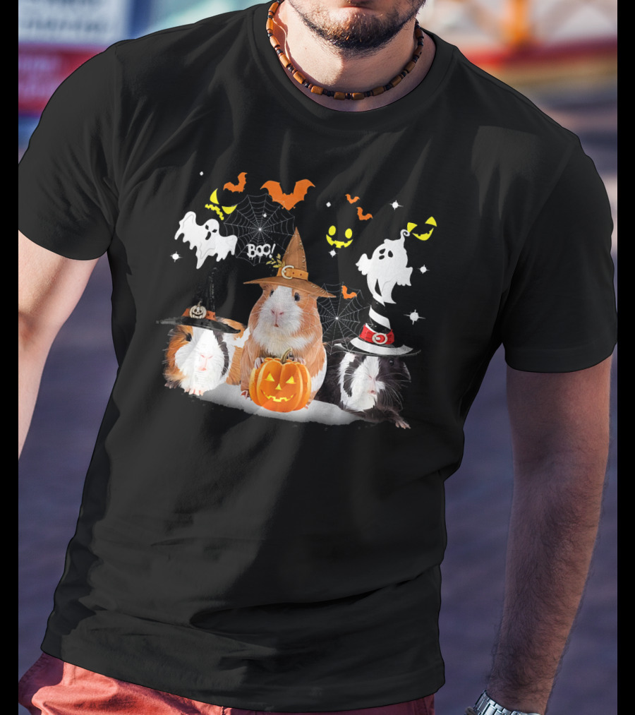 Halloween Cute Guinea Pig Witch Ghost Pumpkin Boo T-Shirt