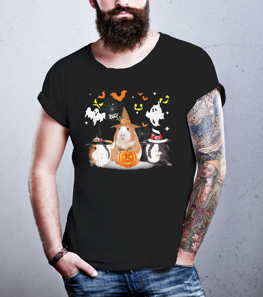 Halloween Cute Guinea Pig Witch Ghost Pumpkin Boo T-Shirt
