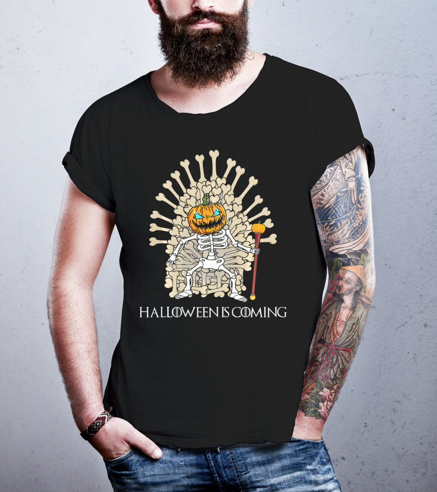 Halloween Is Coming Skeleton Pumpkin Throne T-Shirt