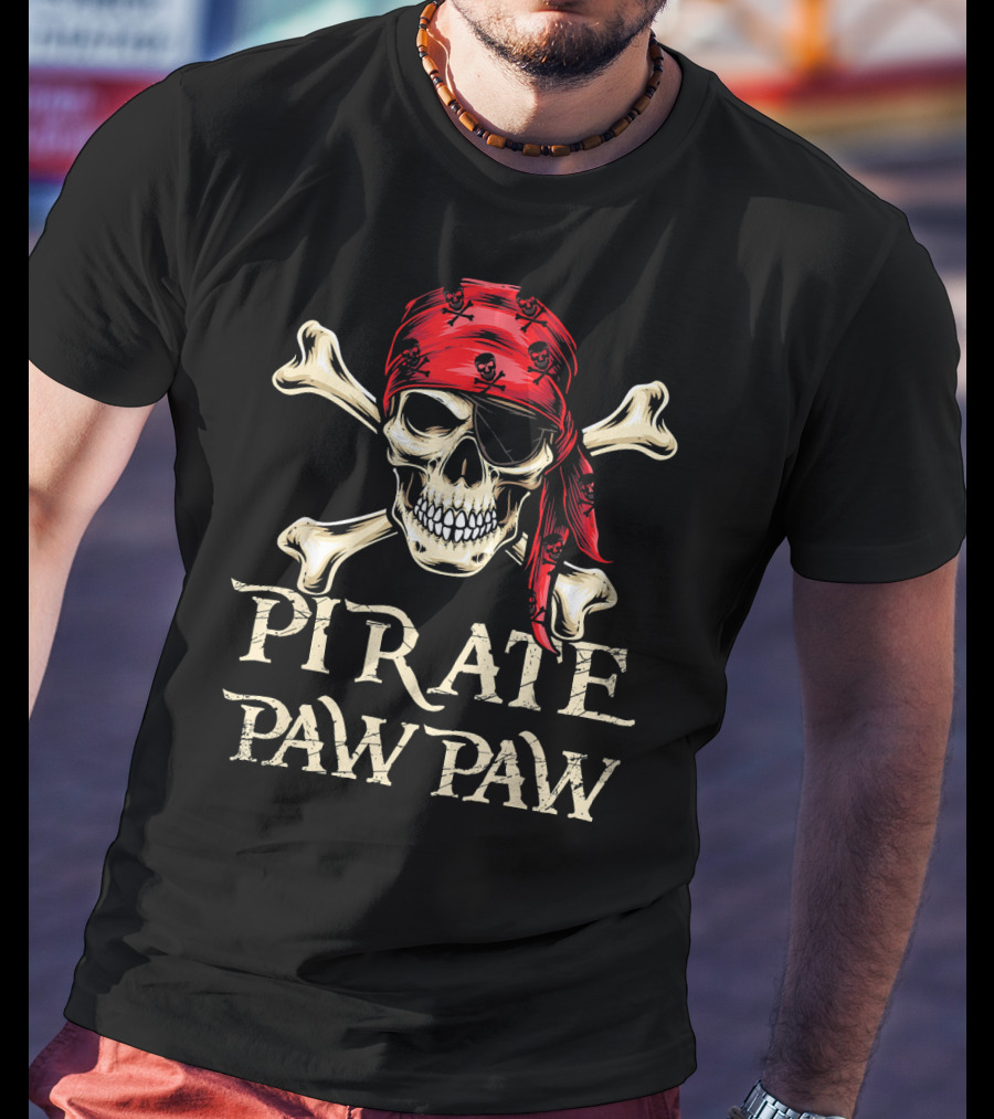 Pirate Paw Paw Skull And Crossbones Red Bandana T-Shirt