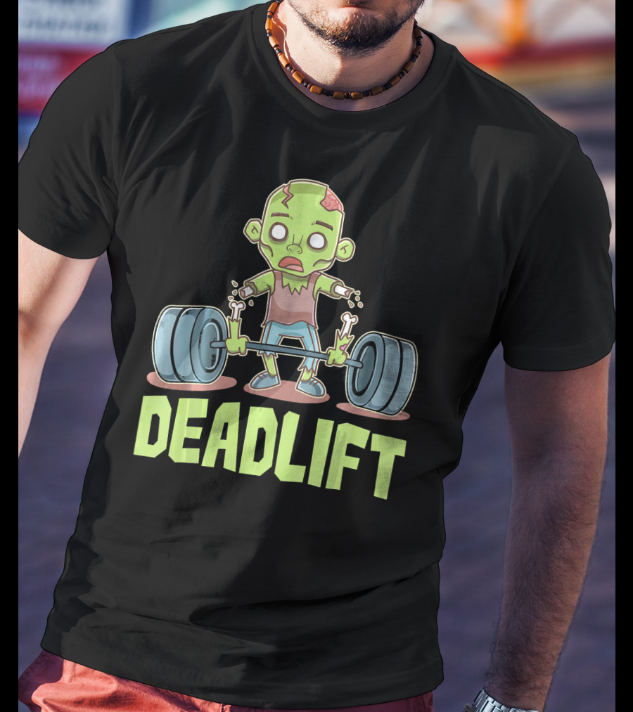Deadlift Zombie Lifting Cartoon Undead Weightlifting T-Shirt