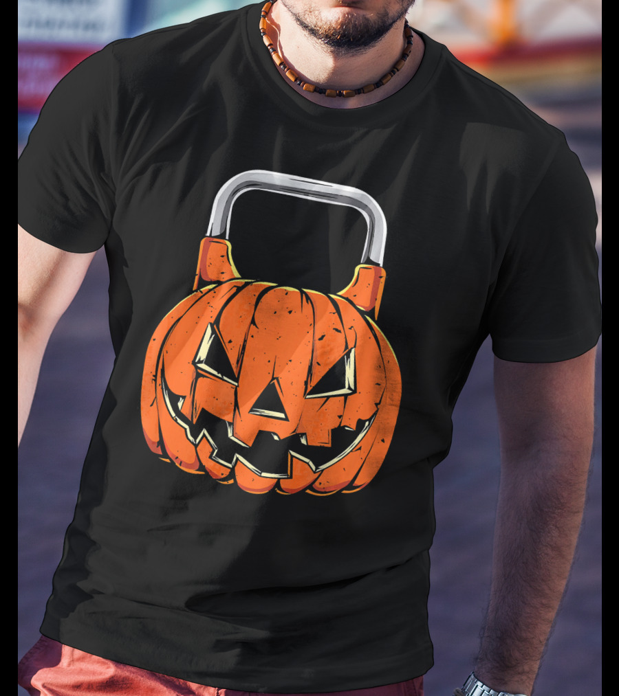 Kettlebell Fitness Gym And Spooky Pumpkin Halloween Workout T-Shirt