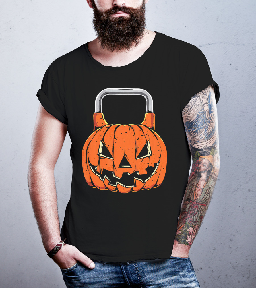 Kettlebell Fitness Gym And Spooky Pumpkin Halloween Workout T-Shirt