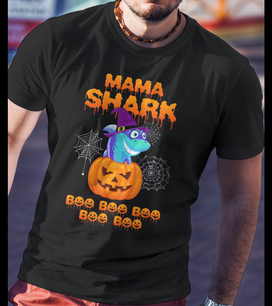 Mama Shark Halloween Boo Boo Boo Boo Boo Pumpkin Witch Hat T-Shirt