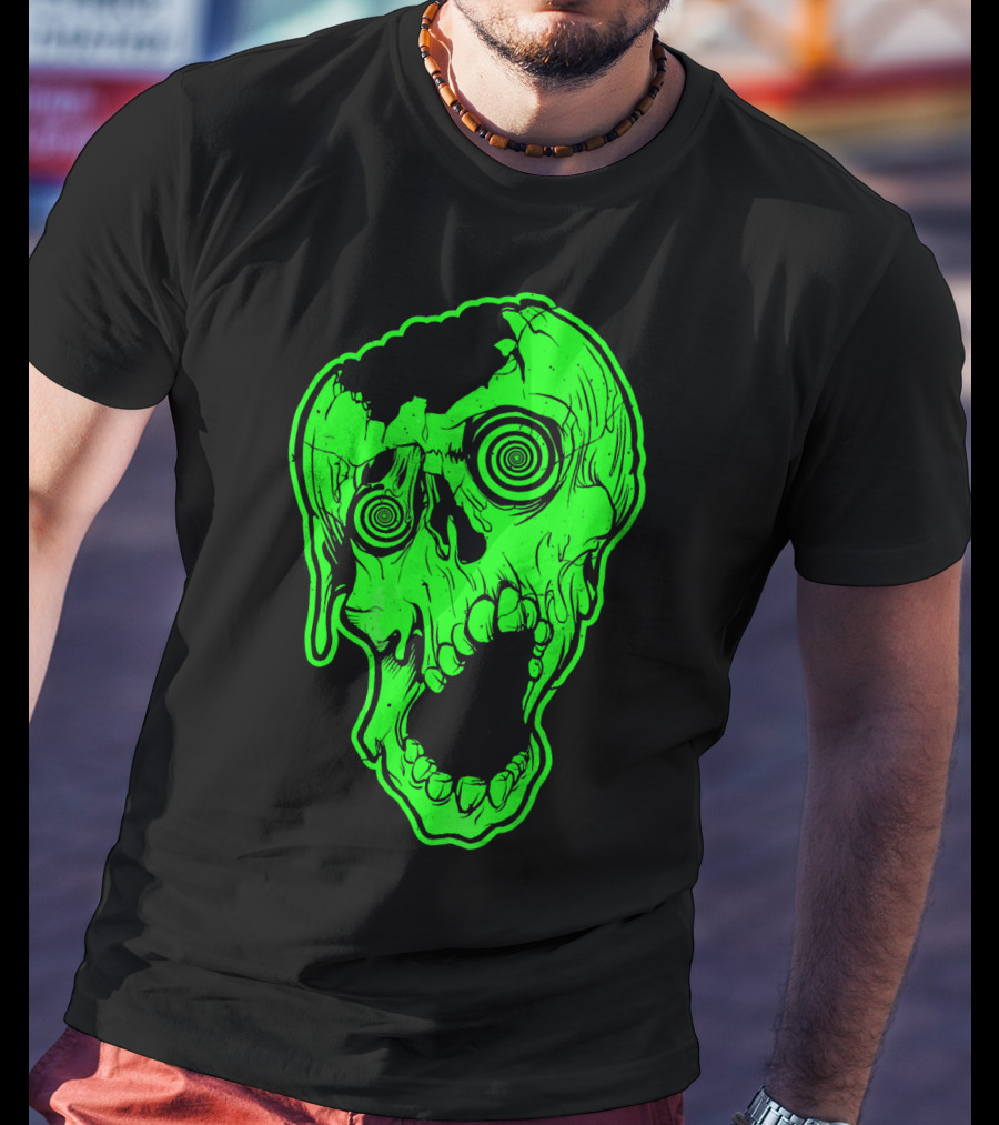 Retro Neon Zombie Skull Skateboarding Style 80s T-Shirt