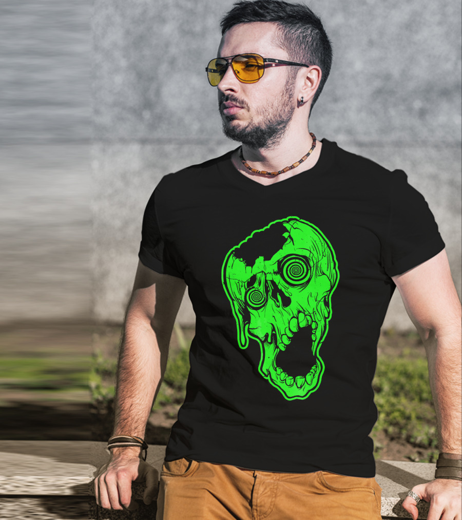 Retro Neon Zombie Skull Skateboarding Style 80s T-Shirt