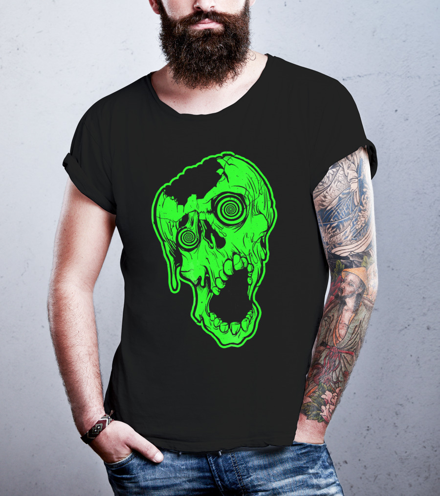 Retro Neon Zombie Skull Skateboarding Style 80s T-Shirt