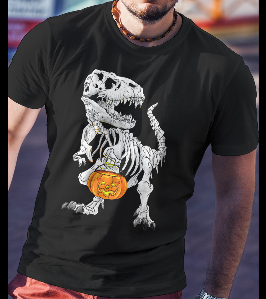 T Rex Skeleton Halloween Costume Dinosaur Pumpkin T-Shirt
