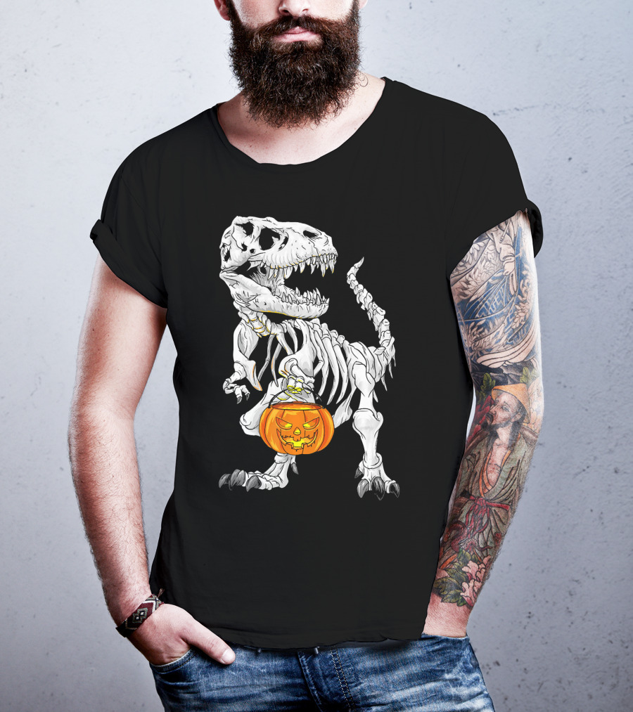 T Rex Skeleton Halloween Costume Dinosaur Pumpkin T-Shirt