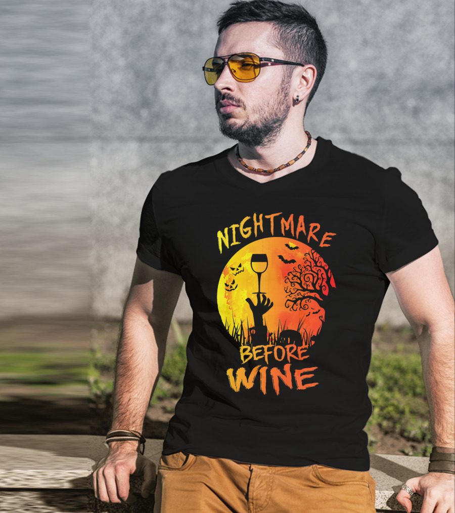 Nightmare Before Wine Halloween Scary Moon Scene T-Shirt