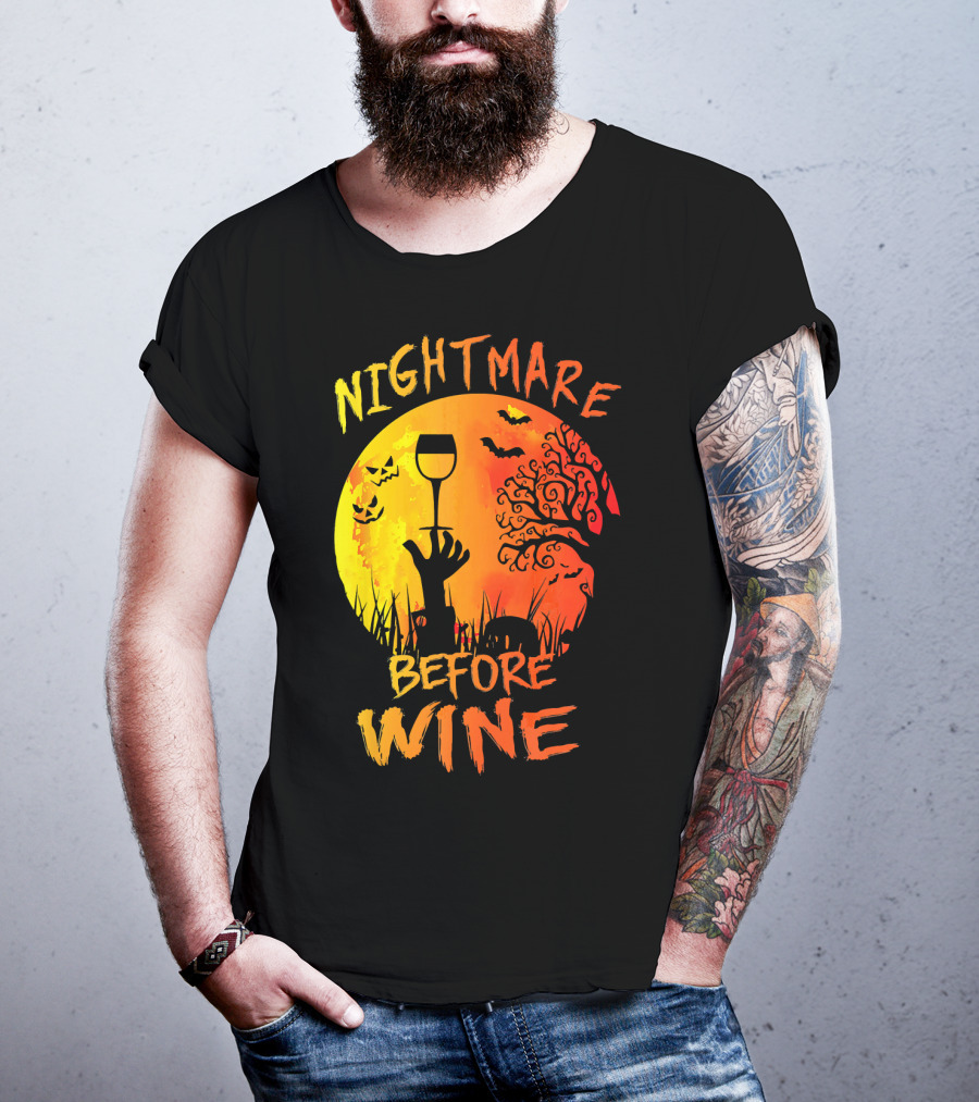 Nightmare Before Wine Halloween Scary Moon Scene T-Shirt