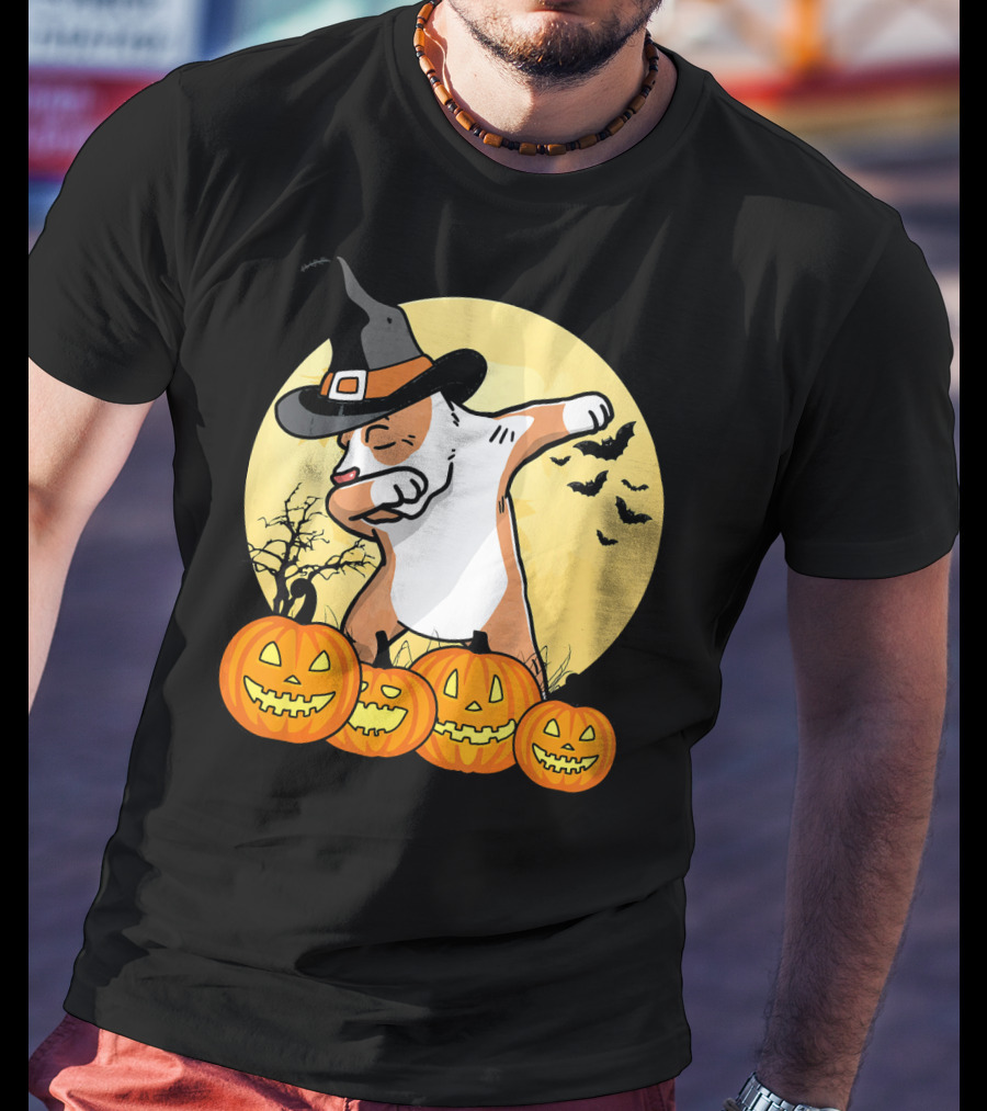 Dabbing Pit Bull Halloween Witch Hat Pumpkins Bats Dance Funny Dog T-Shirt