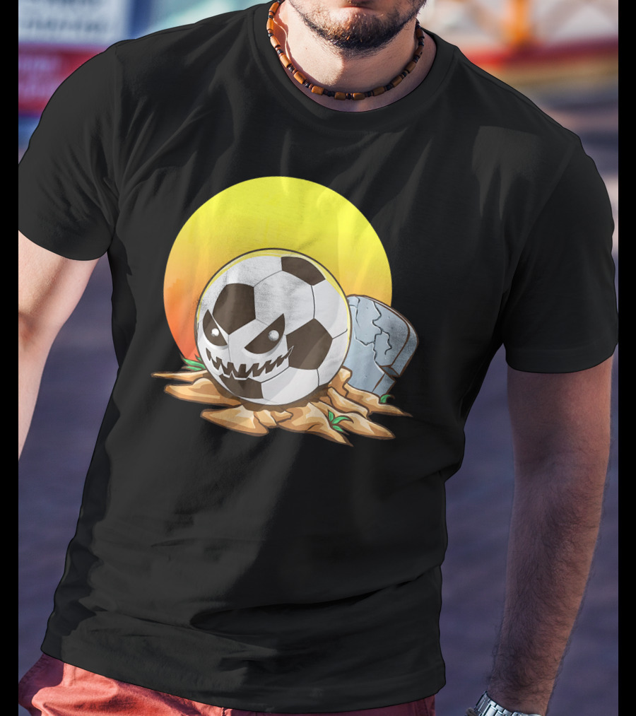 Soccer Halloween Goal With Spooky Jack-O'-Lantern Face And Graveyard Scene T-Shirt