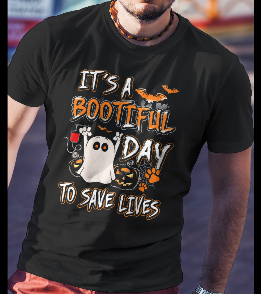 It's A Bootiful Day To Save Lives Bat Ghost Paw Pumpkin T-Shirt