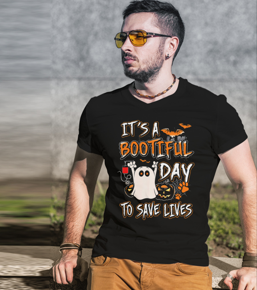 It's A Bootiful Day To Save Lives Bat Ghost Paw Pumpkin T-Shirt