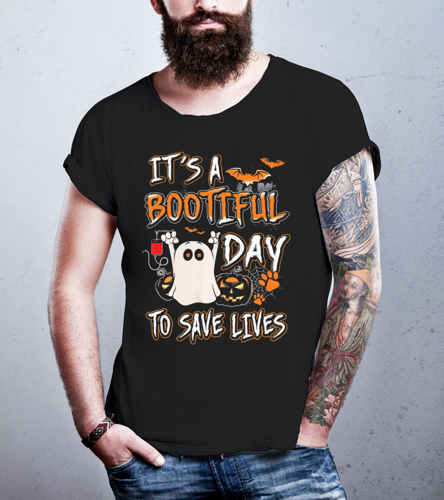 It's A Bootiful Day To Save Lives Bat Ghost Paw Pumpkin T-Shirt