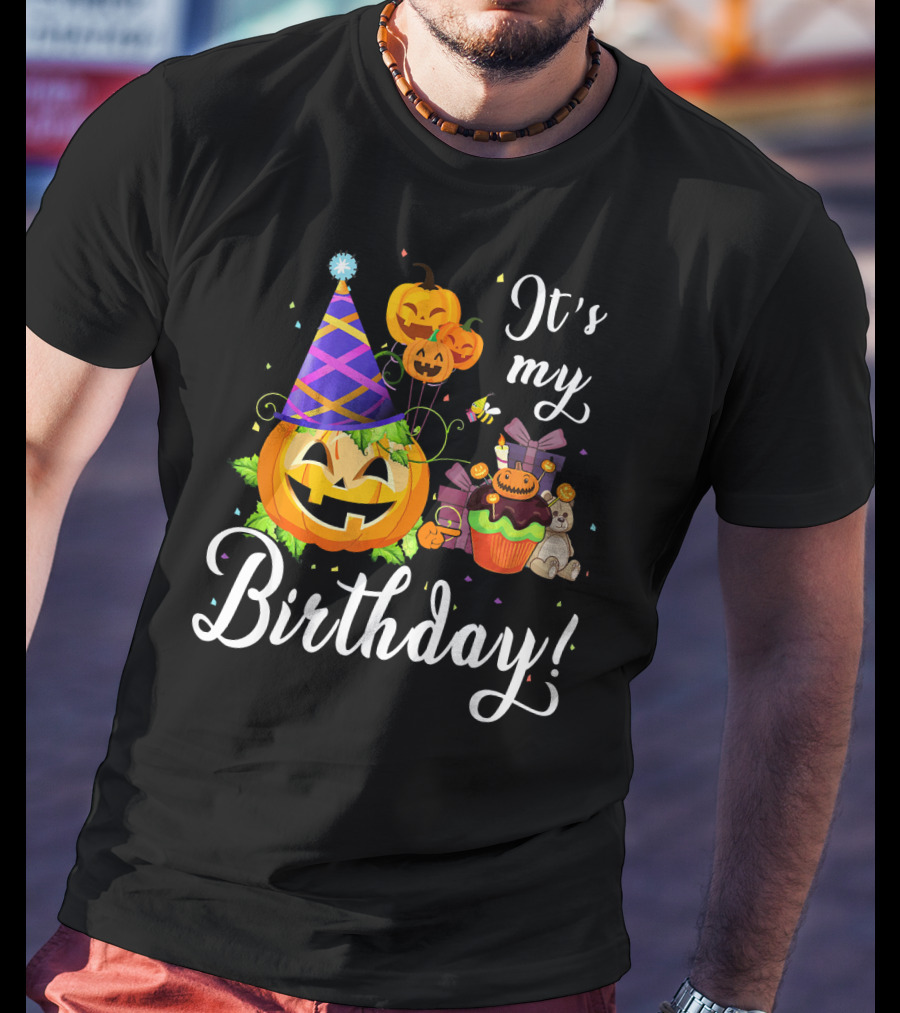 It's My Birthday Cute Pumpkin With Party Hat And Cupcake Fun T-Shirt
