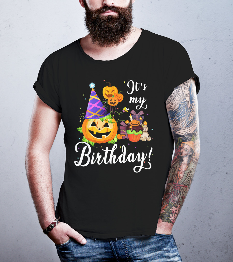 It's My Birthday Cute Pumpkin With Party Hat And Cupcake Fun T-Shirt