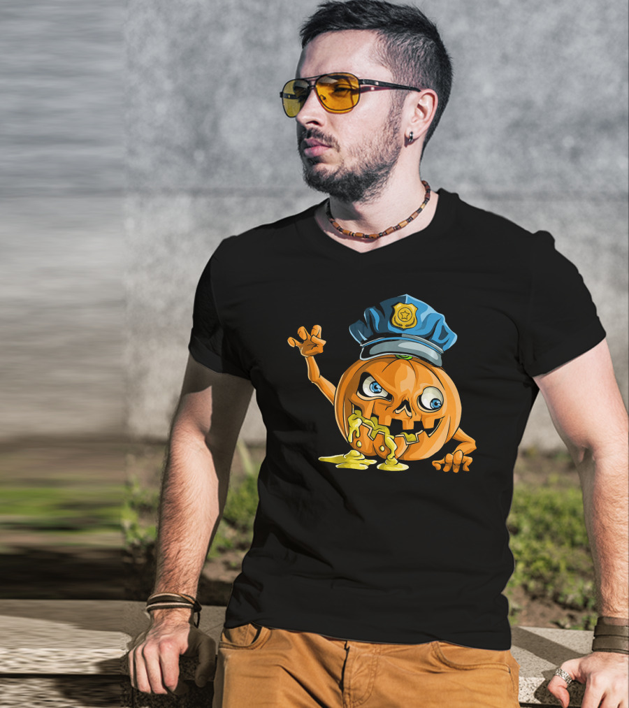 Zombie Pumpkin Police Officer Rising T-Shirt