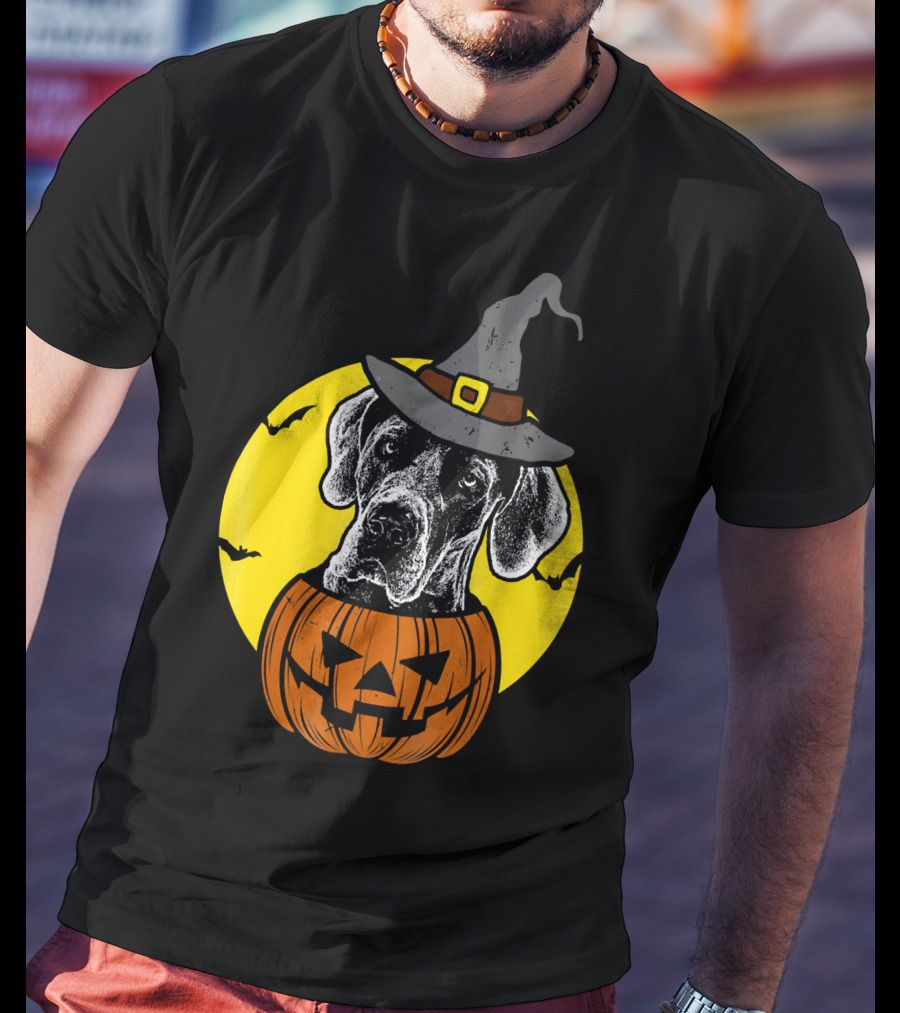 Great Dane Pumpkin Witch Halloween Scary T-Shirt