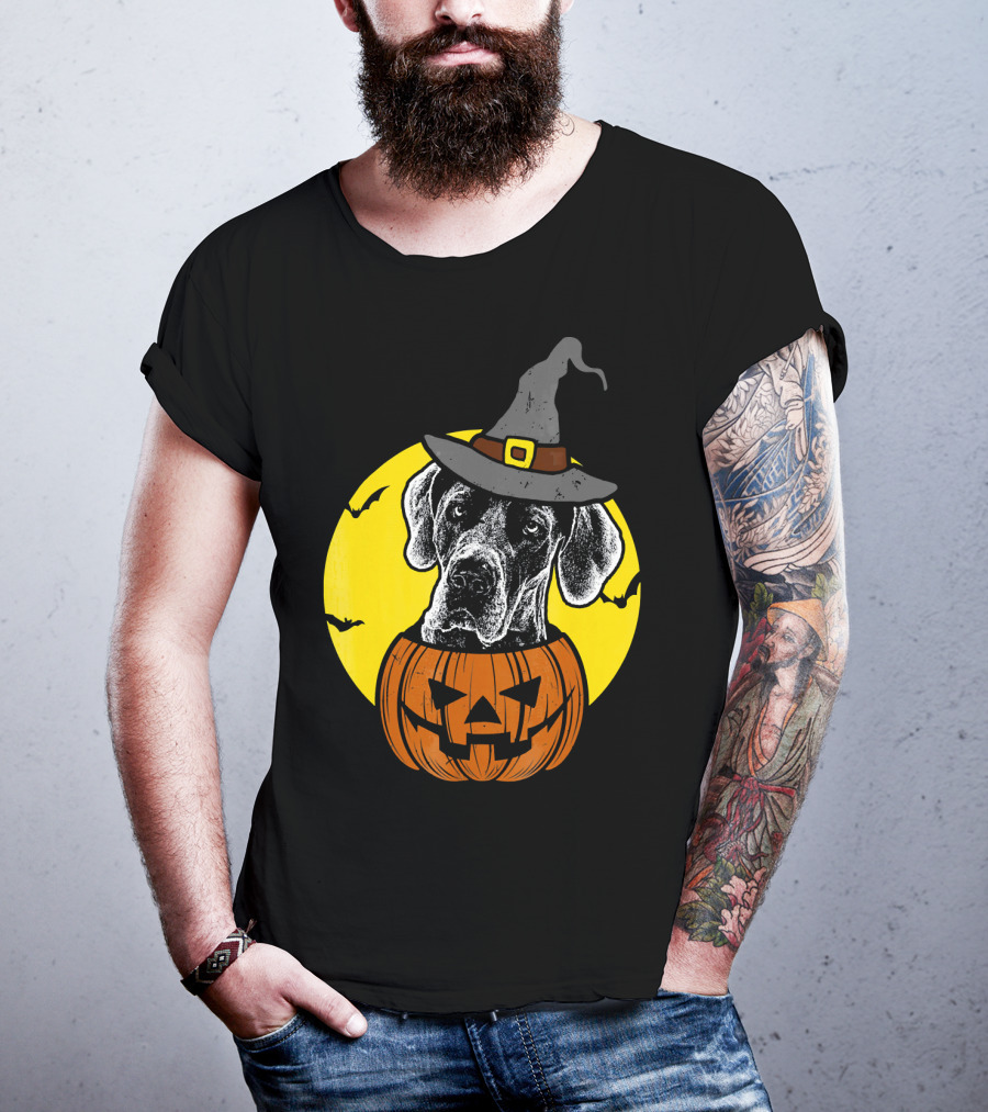 Great Dane Pumpkin Witch Halloween Scary T-Shirt
