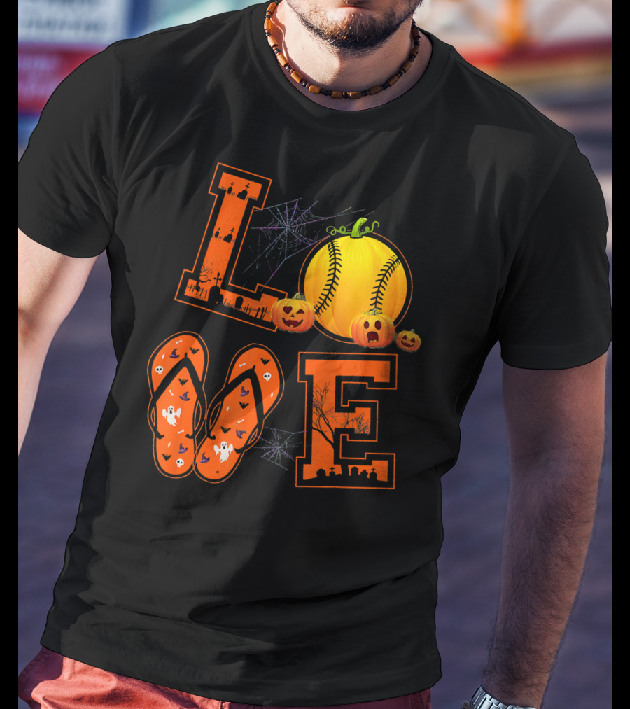 LOVE Halloween Softball Pumpkin T-Shirt