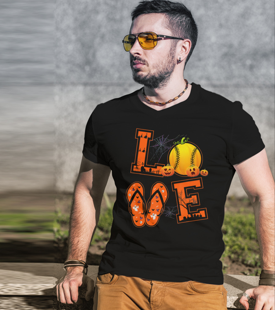 LOVE Halloween Softball Pumpkin T-Shirt