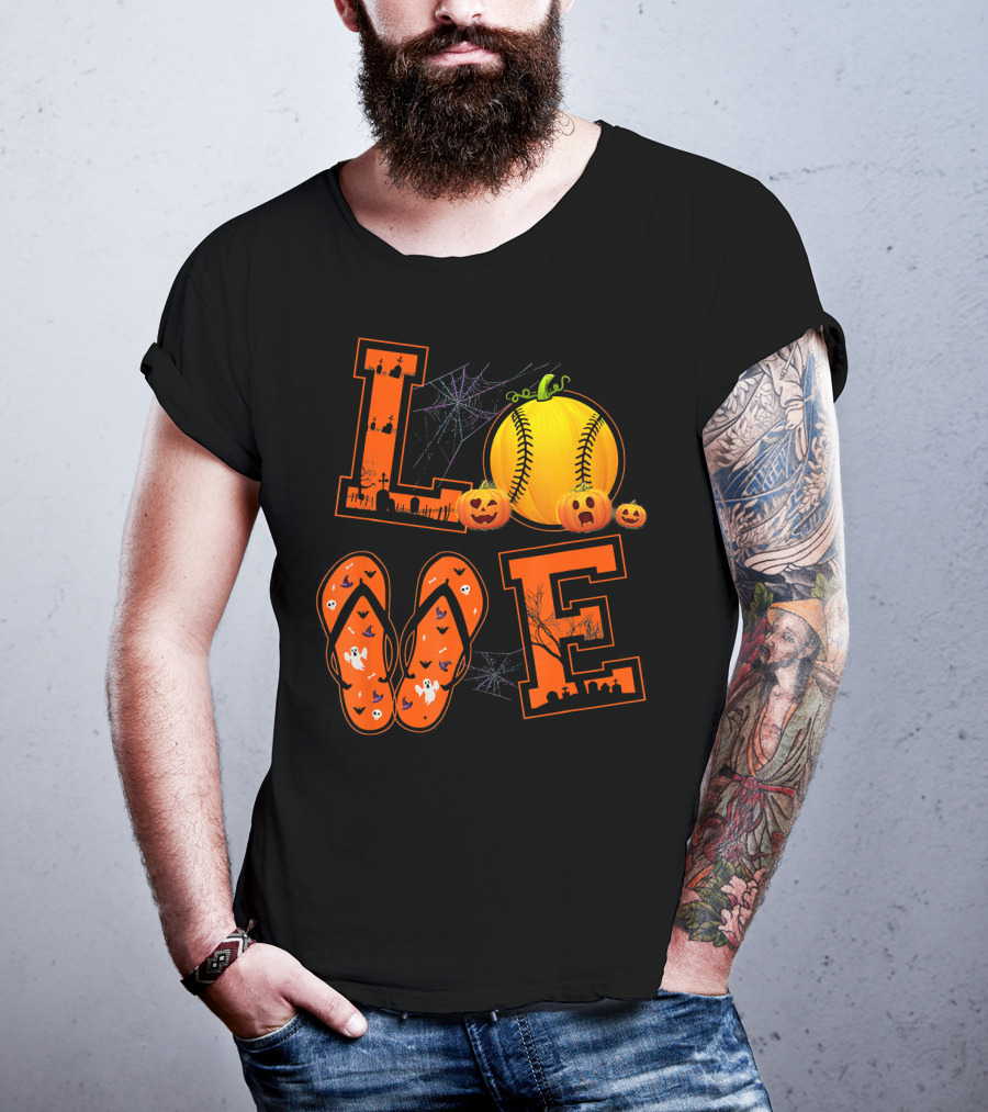 LOVE Halloween Softball Pumpkin T-Shirt