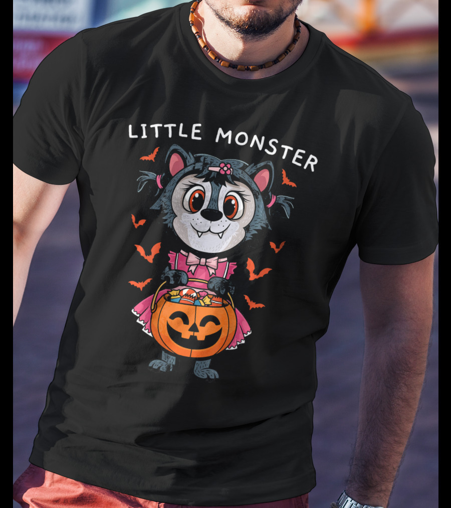 Little Monster Halloween Werewolf With Pumpkin Candy T-Shirt