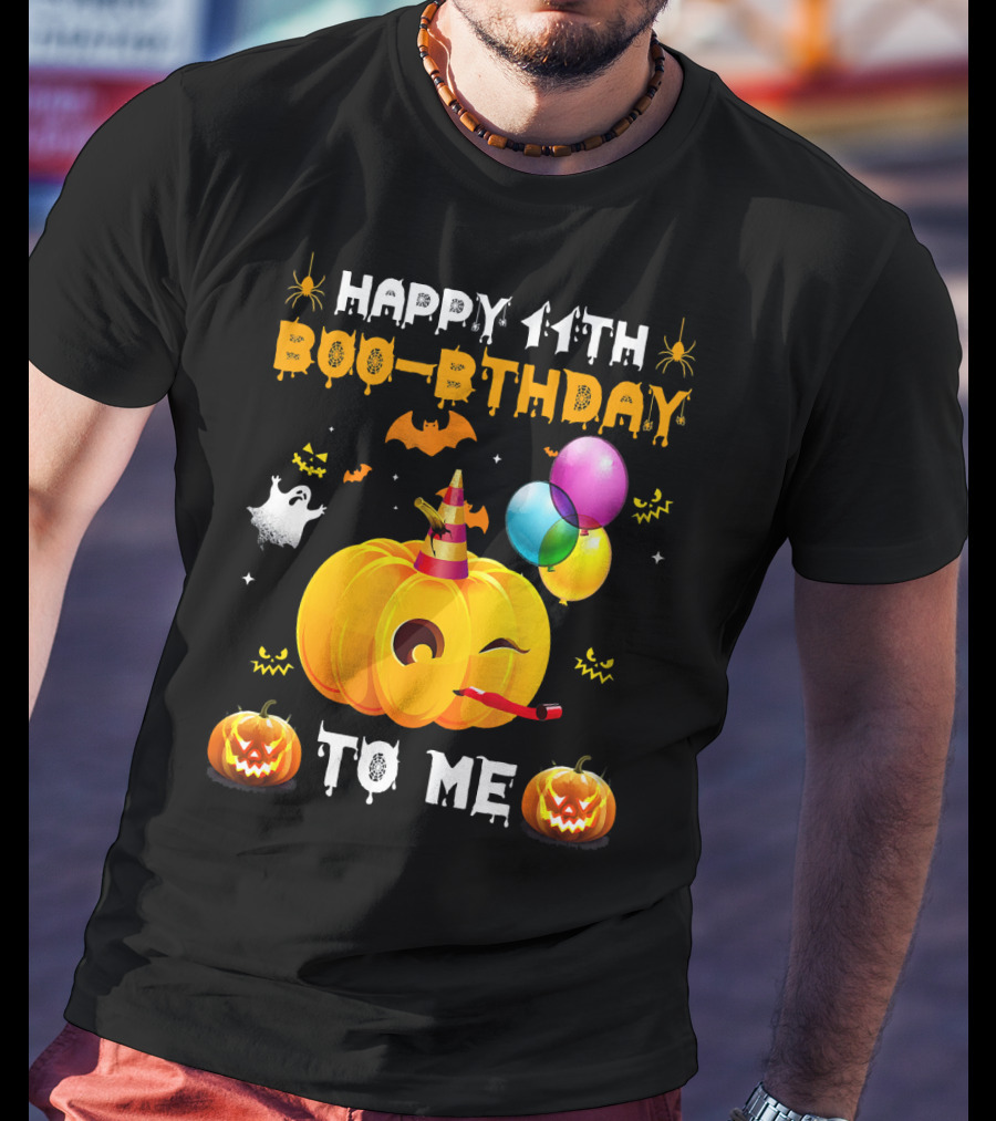 Happy 11th Boo-Pthday To Me Halloween Pumpkin And Balloons T-Shirt