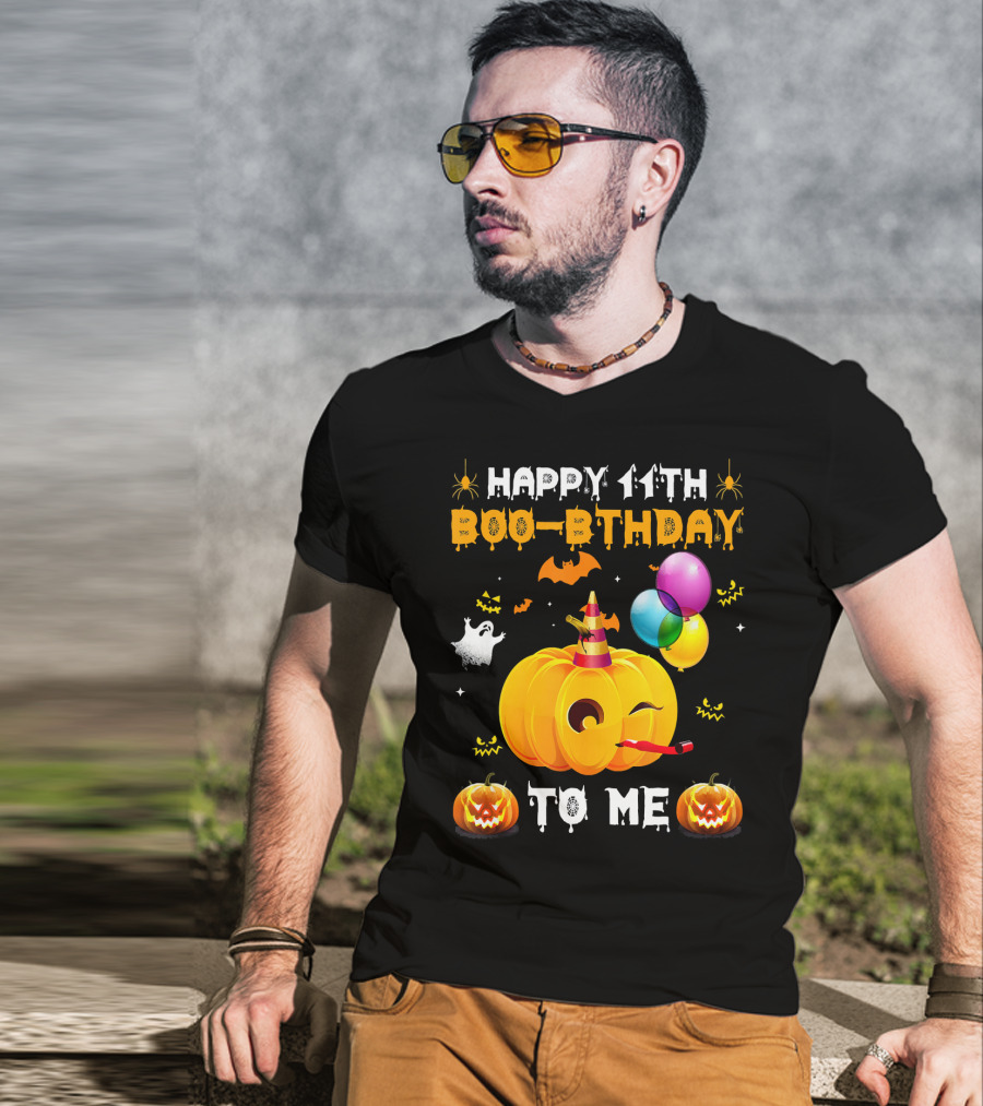 Happy 11th Boo-Pthday To Me Halloween Pumpkin And Balloons T-Shirt