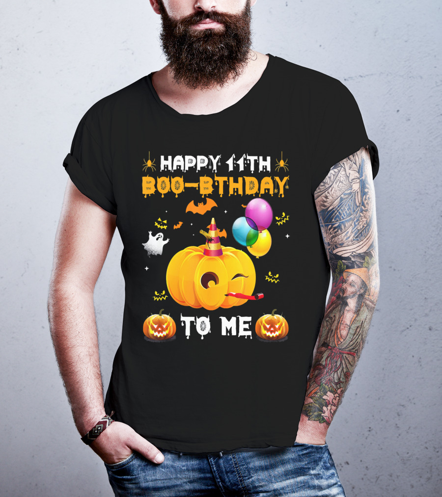 Happy 11th Boo-Pthday To Me Halloween Pumpkin And Balloons T-Shirt