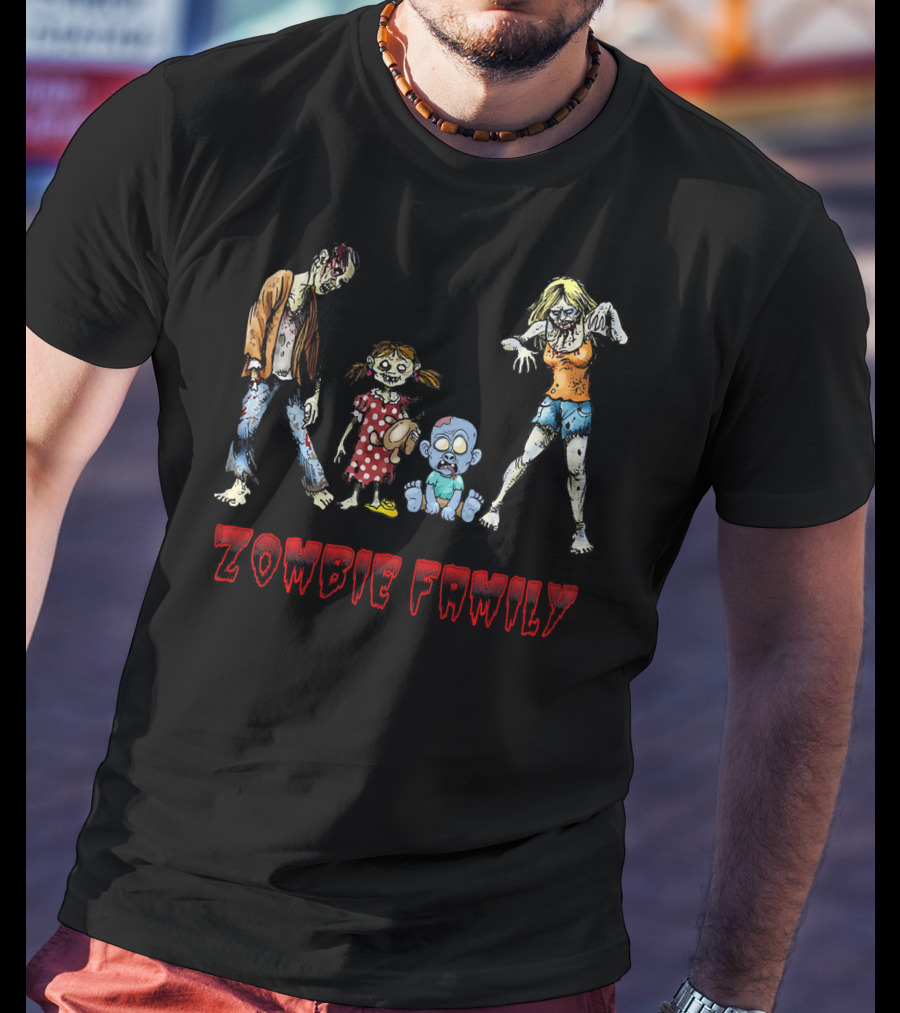 Zombie Family Funny Zombies Hall Creepy Cartoon Characters T-Shirt