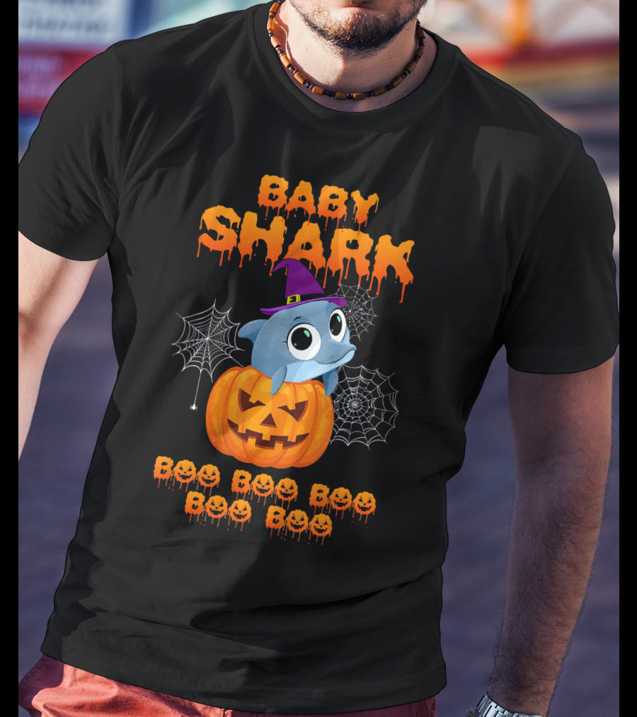 Baby Shark Halloween Boo Boo Boo Pumpkin Witch Hat Spider Webs T-Shirt