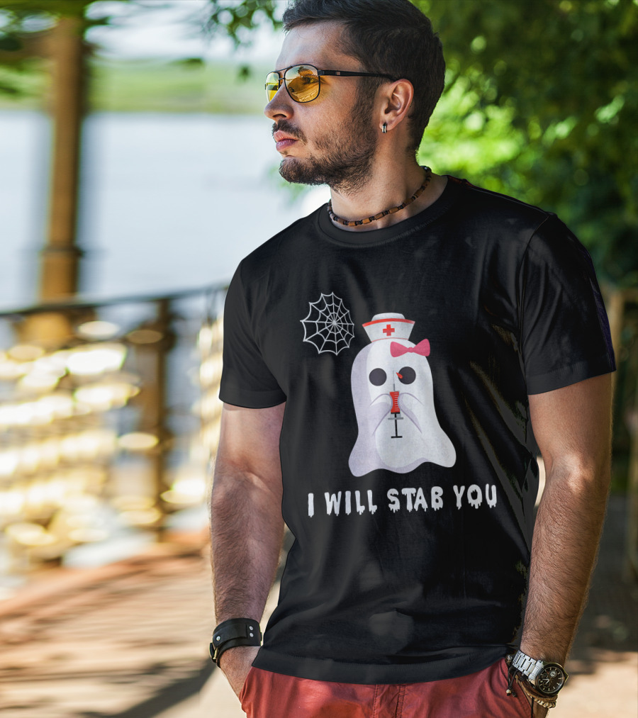 I Will Stab You Ghost Nurse Syringe Spider Web T-Shirt