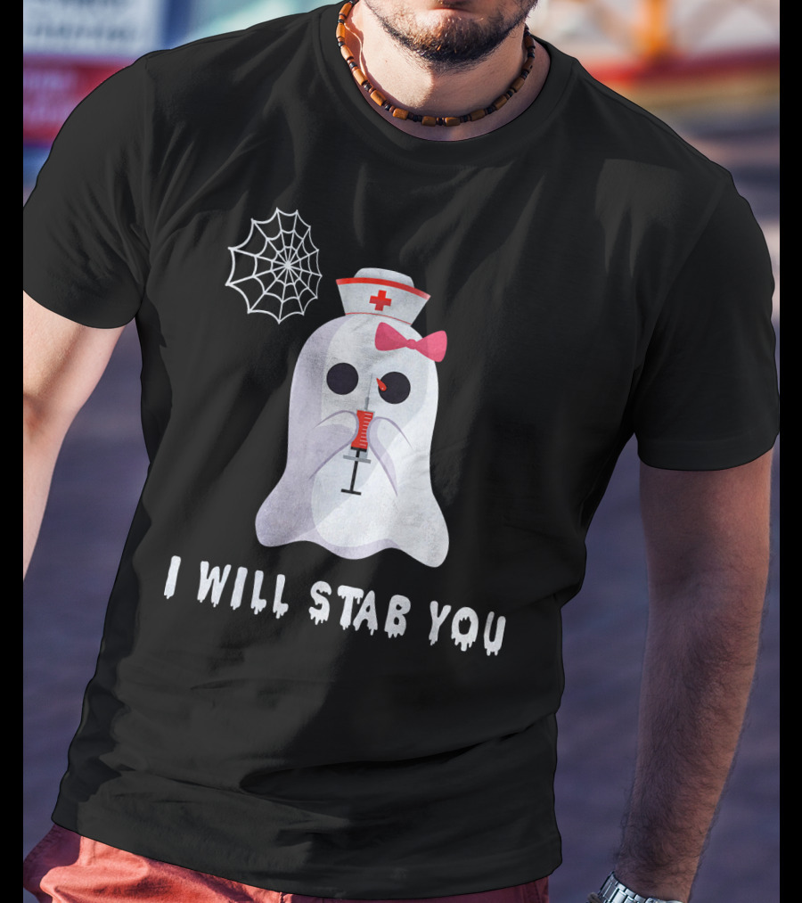 I Will Stab You Ghost Nurse Syringe Spider Web T-Shirt