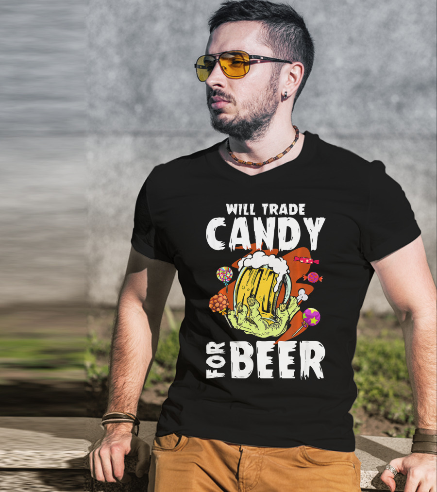 Will Trade Candy For Beer Halloween Zombie Hand Lollipops T-Shirt