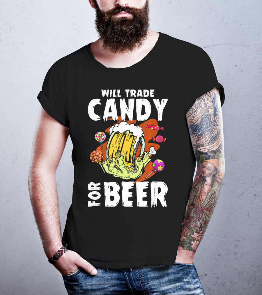 Will Trade Candy For Beer Halloween Zombie Hand Lollipops T-Shirt