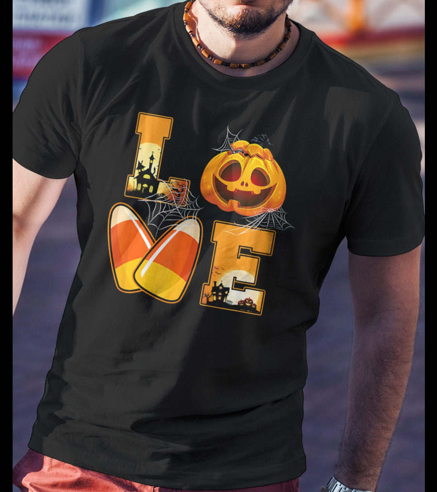 Love Candy Corn Pumpkin Halloween Spiderwebs T-Shirt