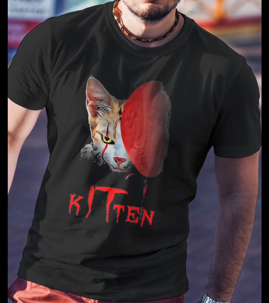 Kitten Cat Halloween Clown Red Balloon Horror T-Shirt